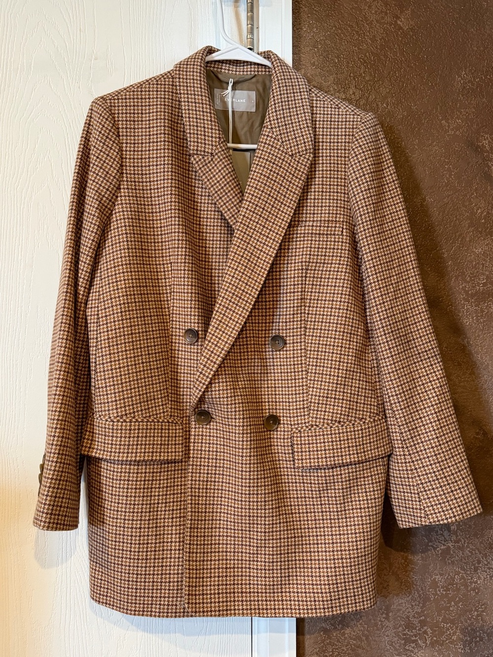 NWT Everlane Oversized Houndstooth Wool Blazer Brown Size 4